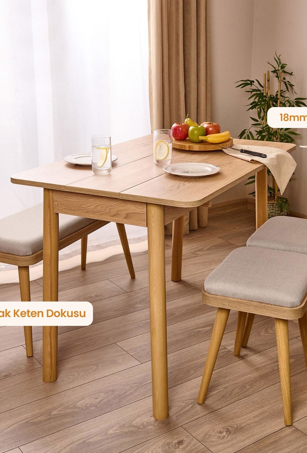 Just Home Bono Ortadan Açılır Masa Takımı - Karina Meşe / Krem - 110 cm