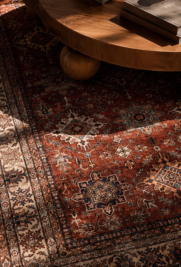 Evidea Soft Line Afgan Desenli Halı - Kırmızı - 120x180 cm