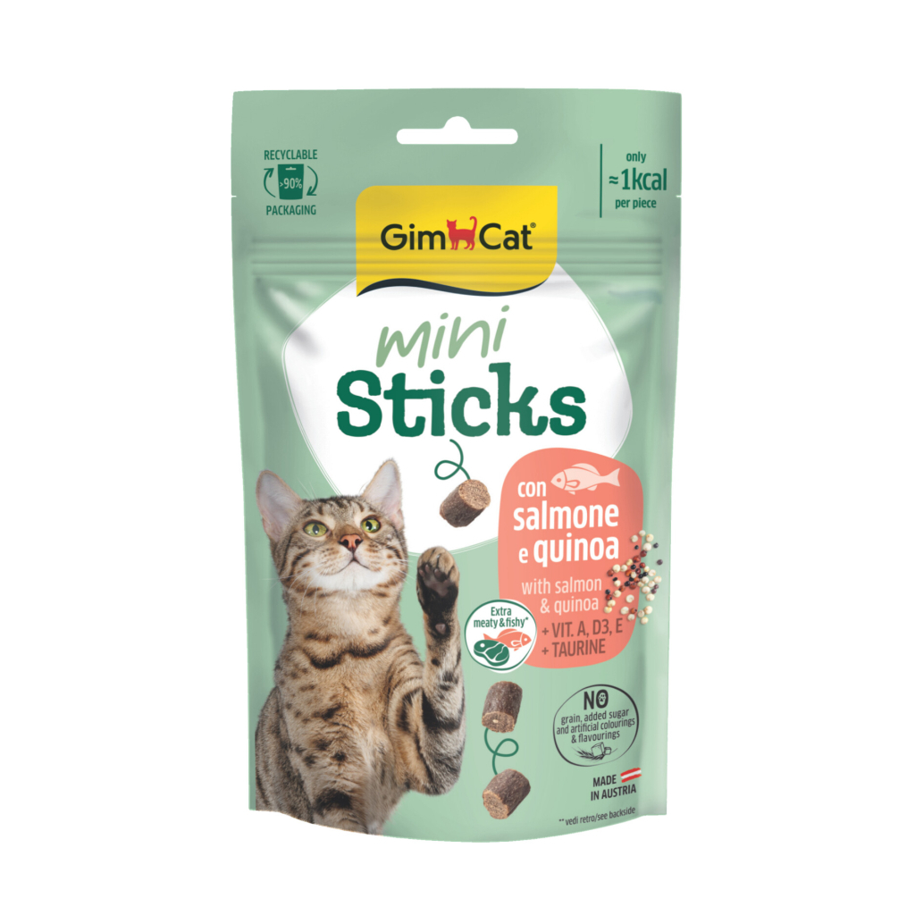 GimCat Mini Sticks Somonlu ve Kinoalı Kedi Ödül Maması 50gr